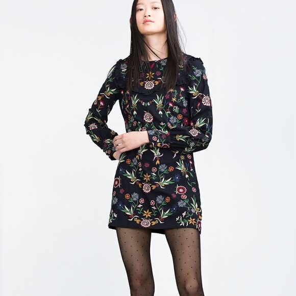 GUC Zara Trafaluc Navy Embroidered Dress Small - Picture 1 of 5